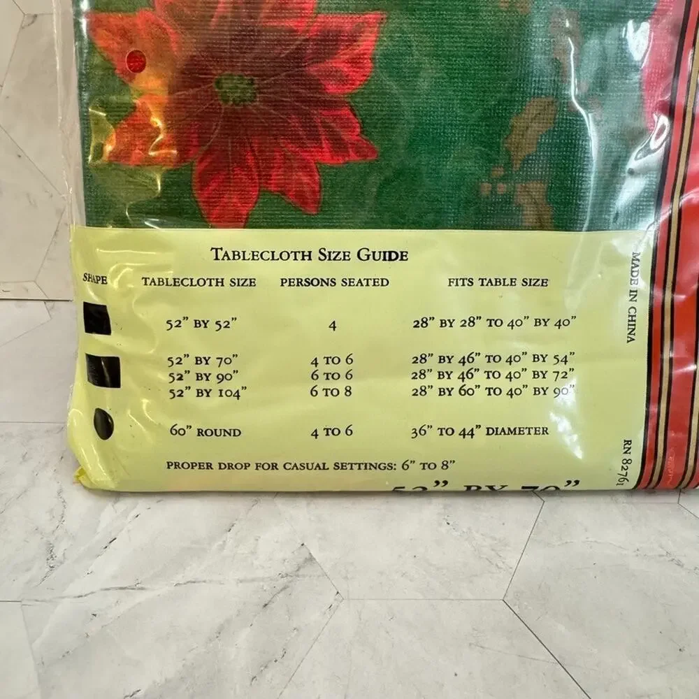 NOS Vtg Christmas Vinyl Tablecloth Sultan's Linens Green Red Flannel Back 52x70”